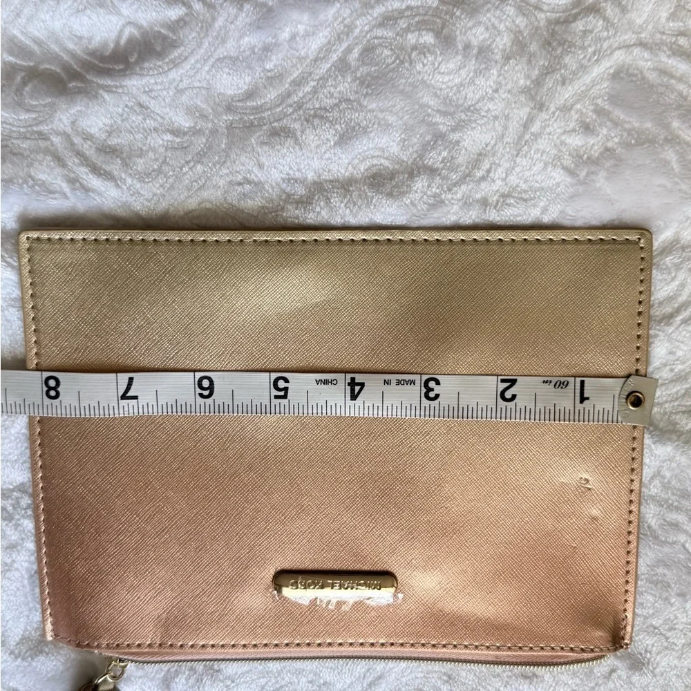 Michael Kors Rose Gold Zip Clutch Wristlet Metallic Saffiano Pouch